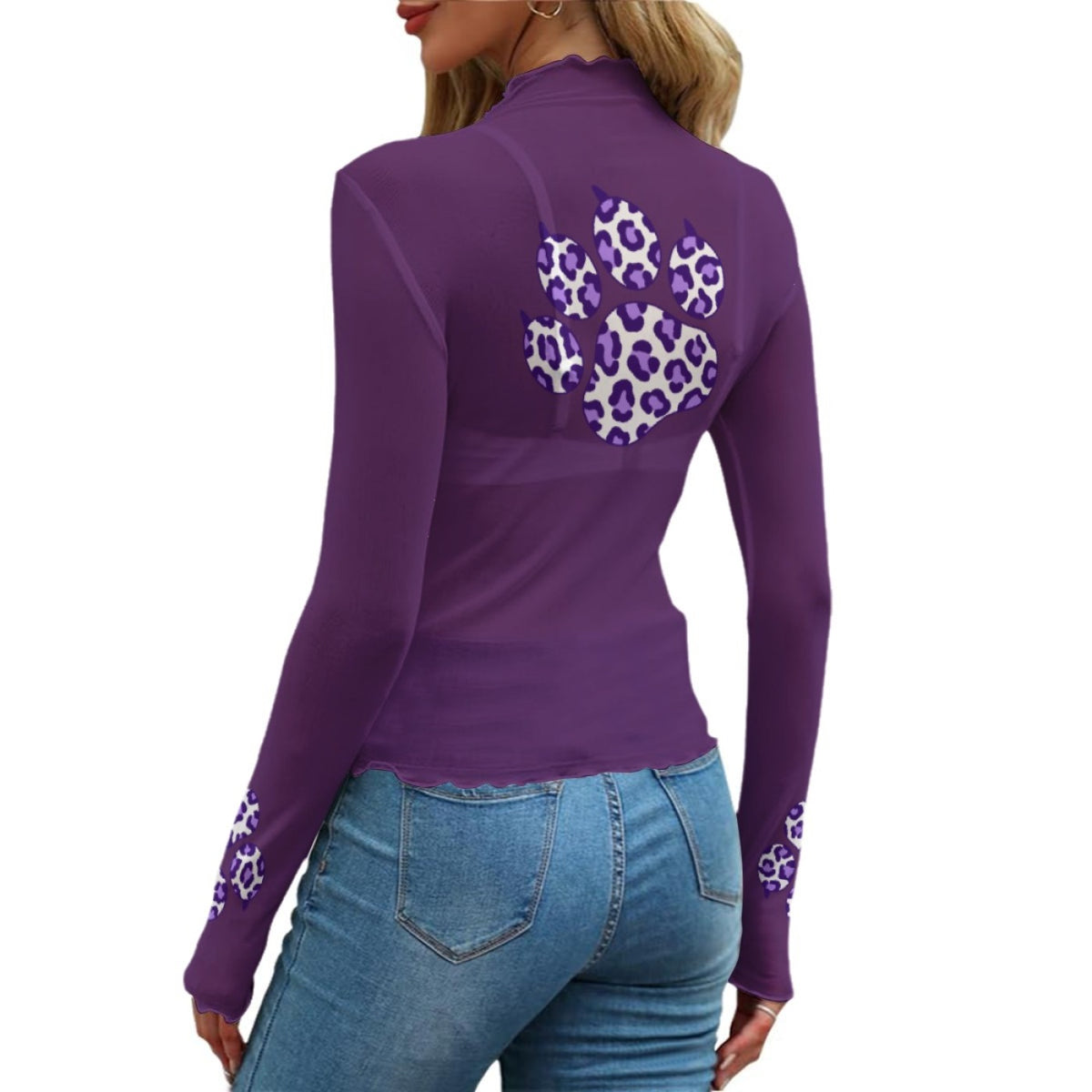 Purple Leopard Face Mesh Top