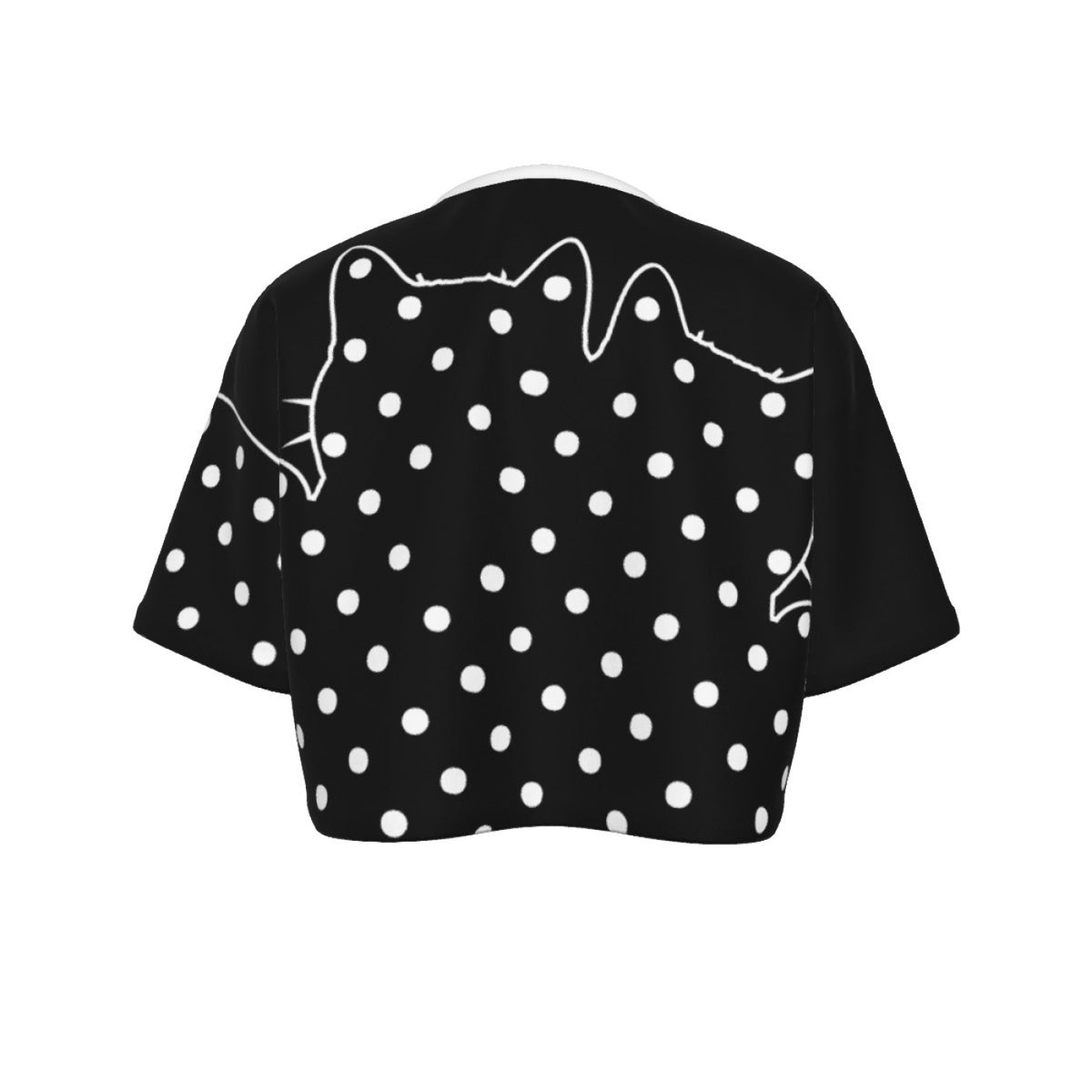 Cotton Black Cat Polka Dot Crop Top