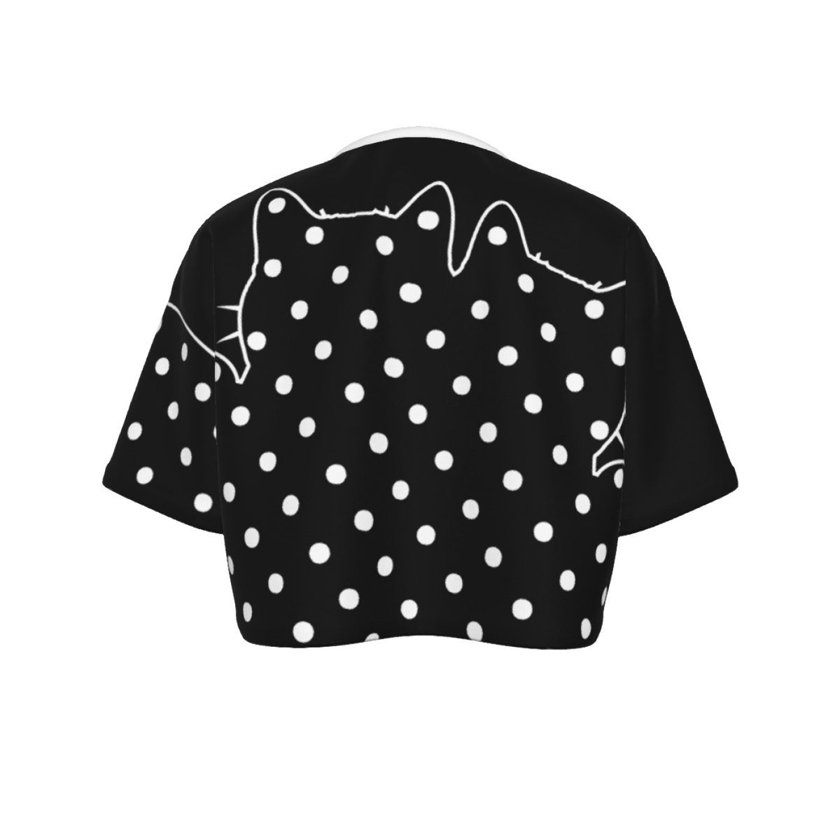 Cotton Black Cat Polka Dot Crop Top