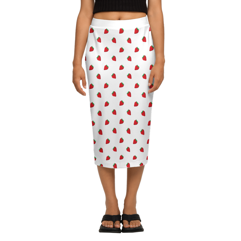 Kawaii Strawberry Back Split Pencil Skirt Knit