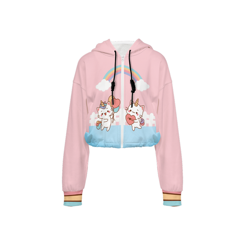 Happy Day Kawaii Cropped Full-Zip Hoodie-Super Heavy 375g