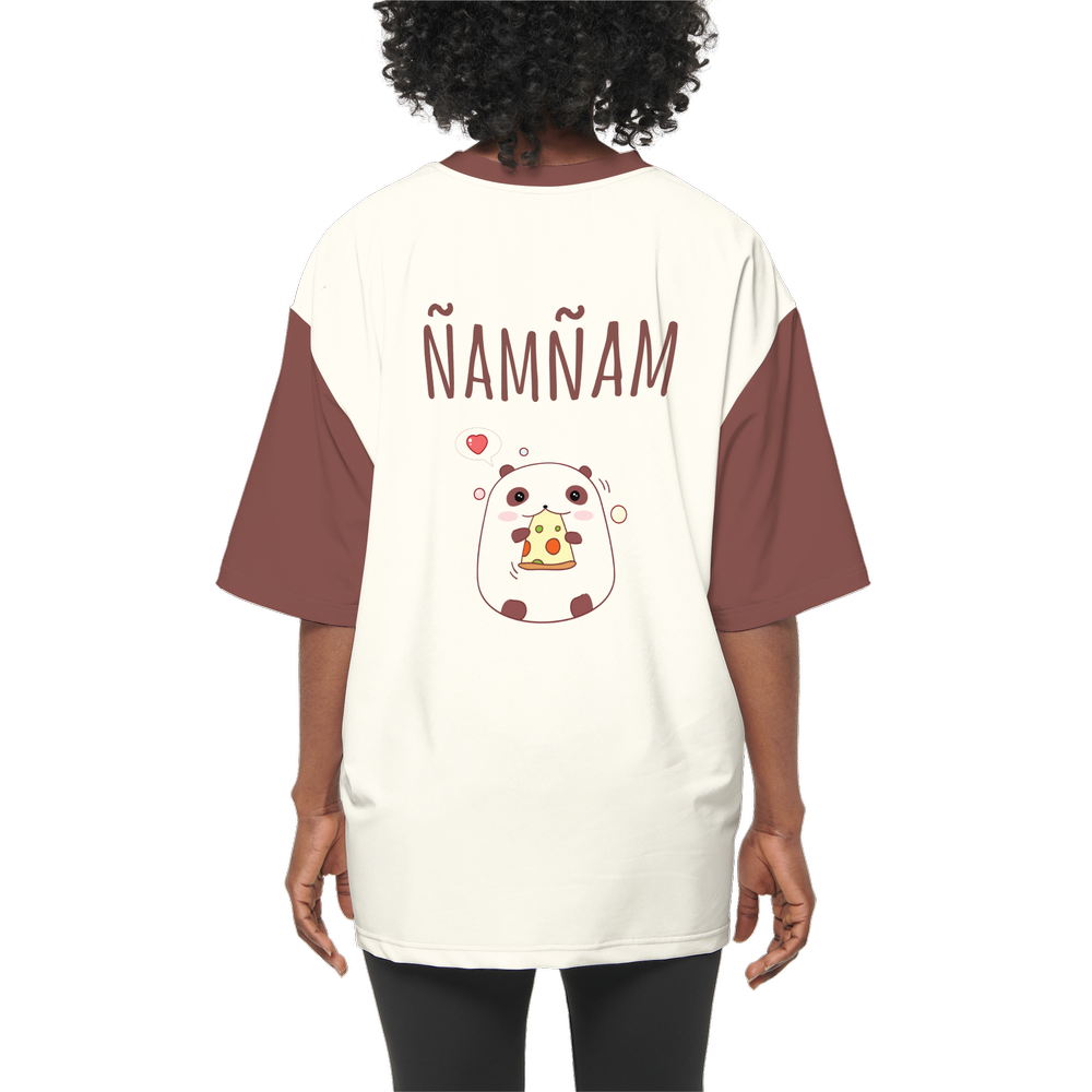 Kawaii Panda Cheese Women’s Oversized Short-Sleeve T-Shirt-Heavyweight 225g