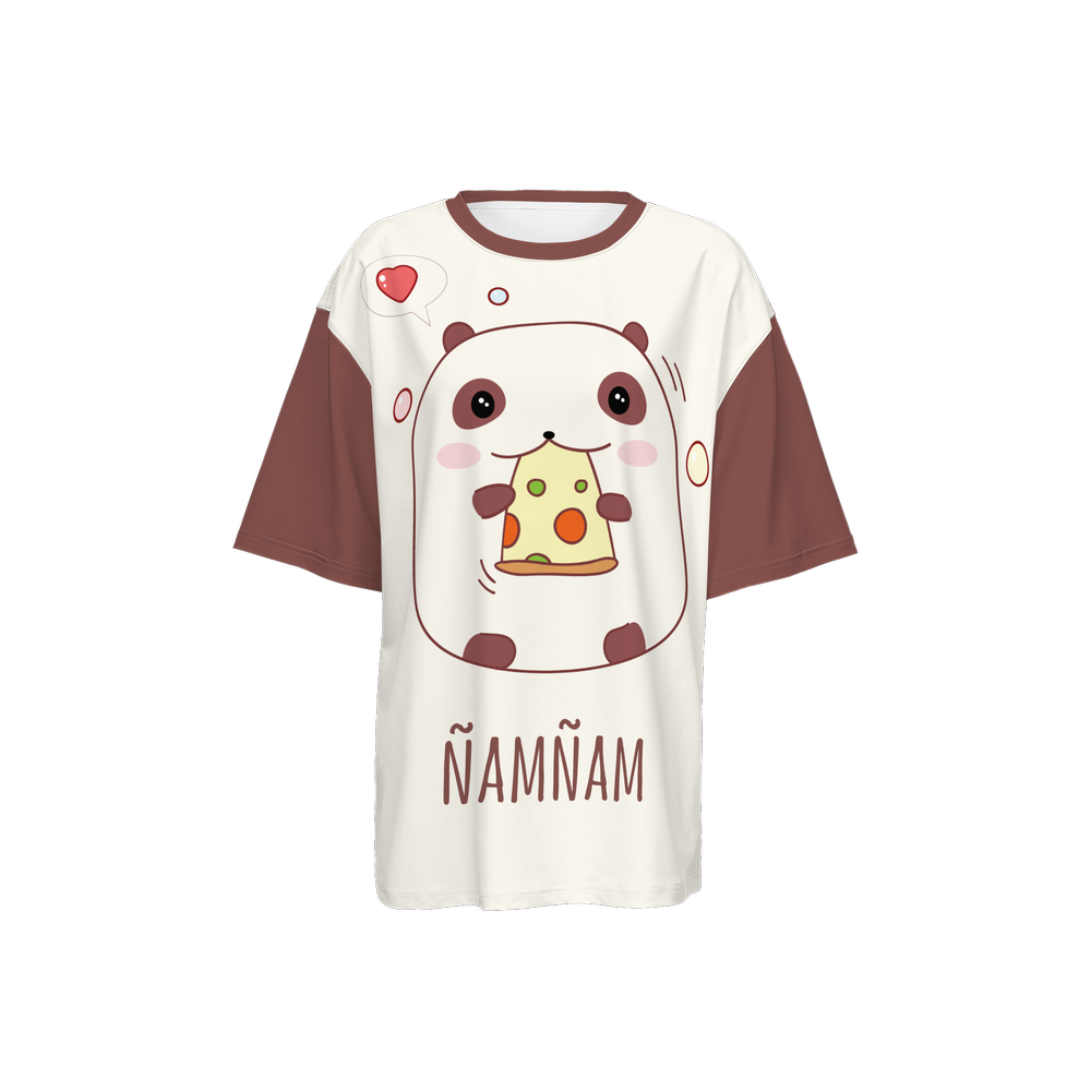 Kawaii Panda Cheese Women’s Oversized Short-Sleeve T-Shirt-Heavyweight 225g
