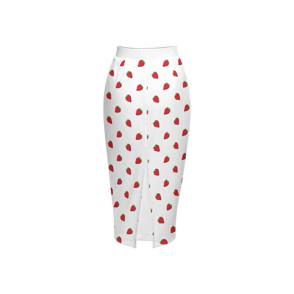 Kawaii Strawberry Back Split Pencil Skirt Knit