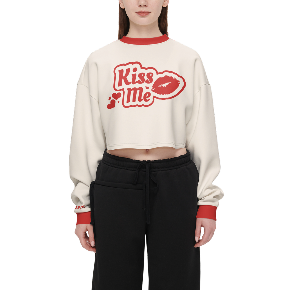 Kiss Me Cropped Crewneck Sweatshirt-Techno Scuba Knit