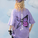Purple Butterfly Print T-shirt