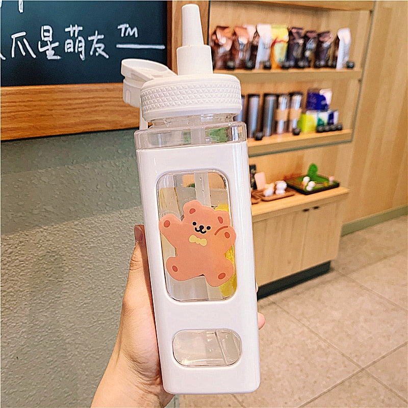 Kawaii Cartoon Plastic Water Bottle With Straw 700/900ml