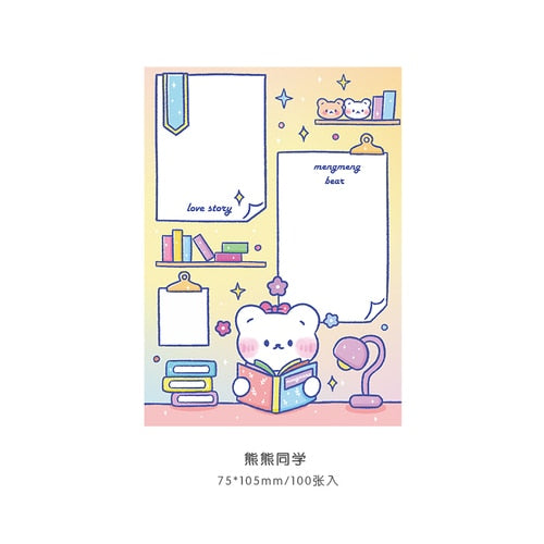 100 pcs Kawaii Cartoon Rainbow Bear Memo Pad