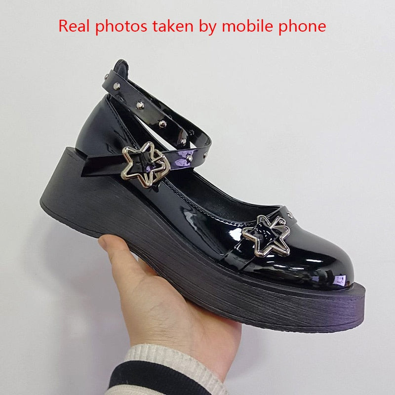 Lolita Star Buckle Strap Cross-tied Platform Shoes