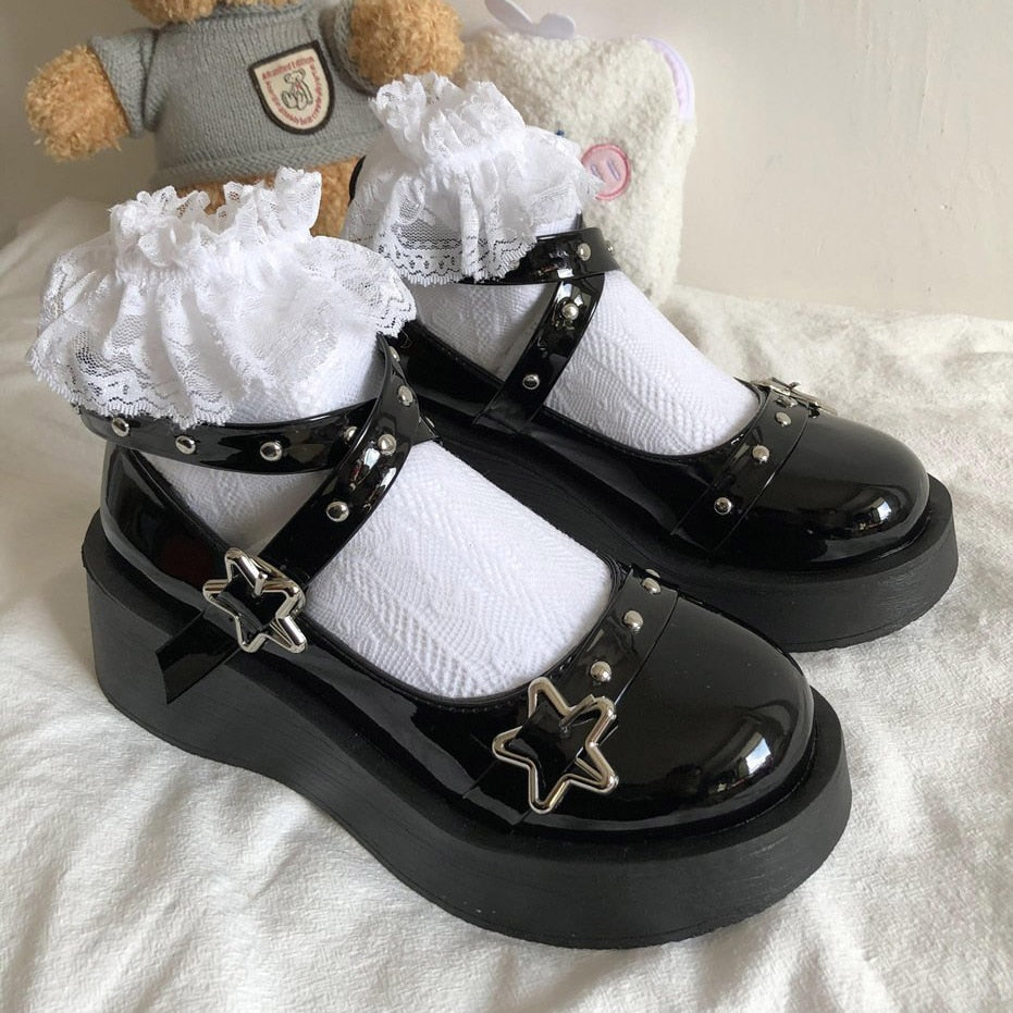 Lolita Star Buckle Strap Cross-tied Platform Shoes