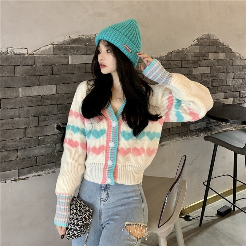 Sweet Heart V-neck White Cardigan