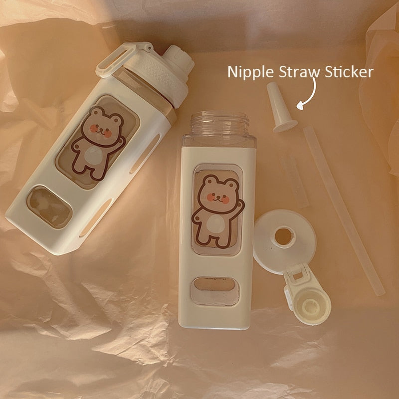 Kawaii Cartoon Plastic Water Bottle With Straw 700/900ml