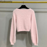 Spring Pink Rose Crop Sweater