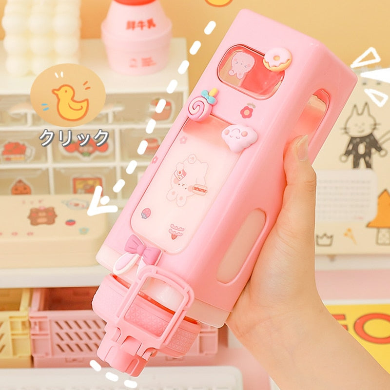 Kawaii Bear Pastel Water Bottle With 3D Sticker 700ml/900ml