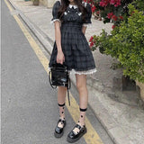 Kawaii Cute Dress Soft Vintage Grunge Plaid Sundress