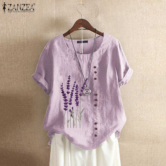 Embroidered Short Sleeve Top O Neck Blusas