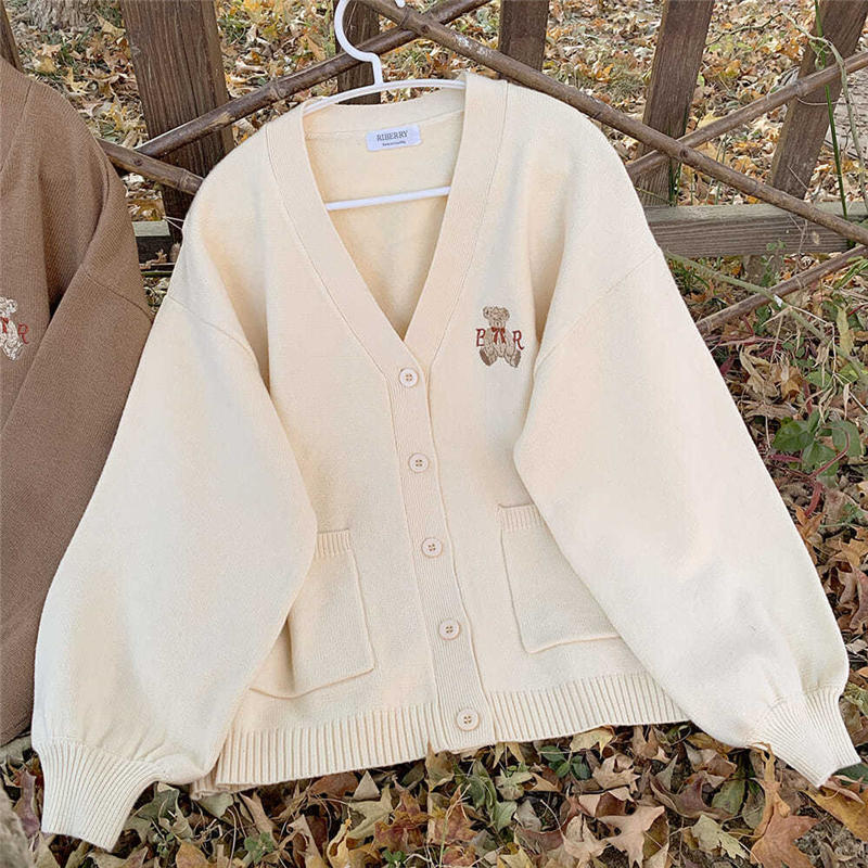 Vintage Y2k Loose Knitted Bear Cardigan