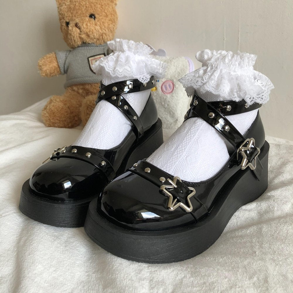 Lolita Star Buckle Strap Cross-tied Platform Shoes