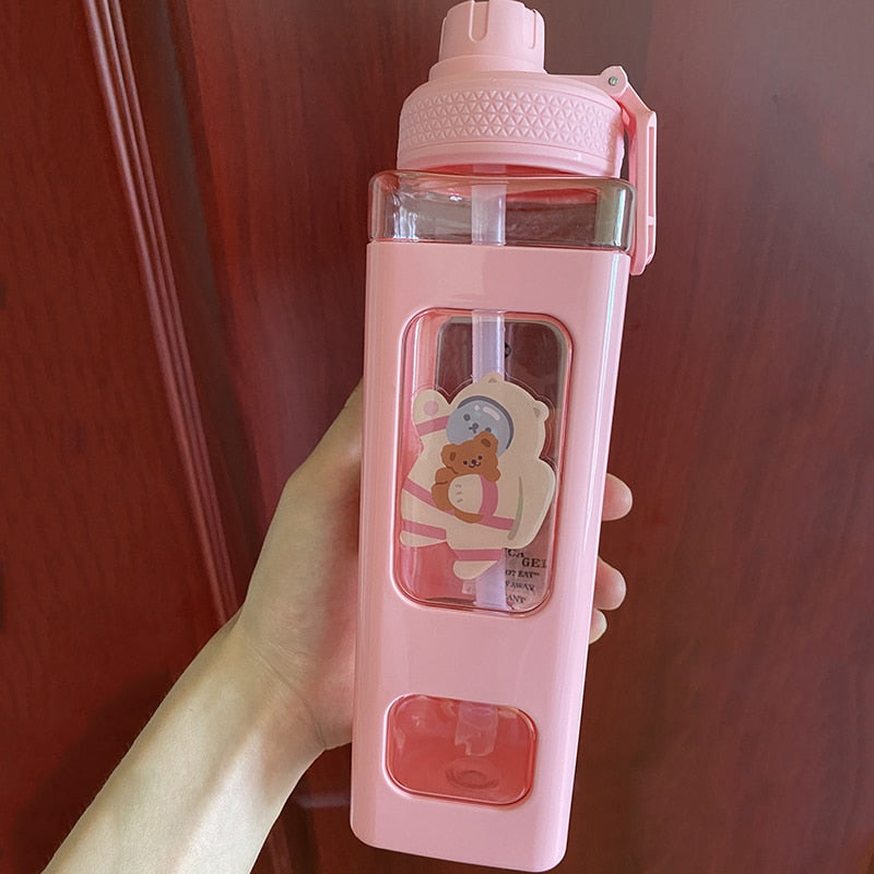 Kawaii Cartoon Plastic Water Bottle With Straw 700/900ml