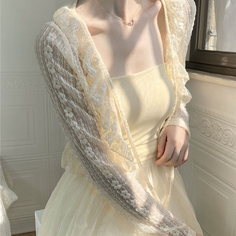 Elegant Breathable All-match Long Sleeve Cardigan White/Apricot/Black