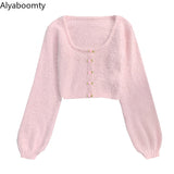 Spring Pink Rose Crop Sweater