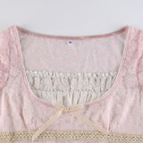 Pink/Blue Lace Trim Crop Tshirt