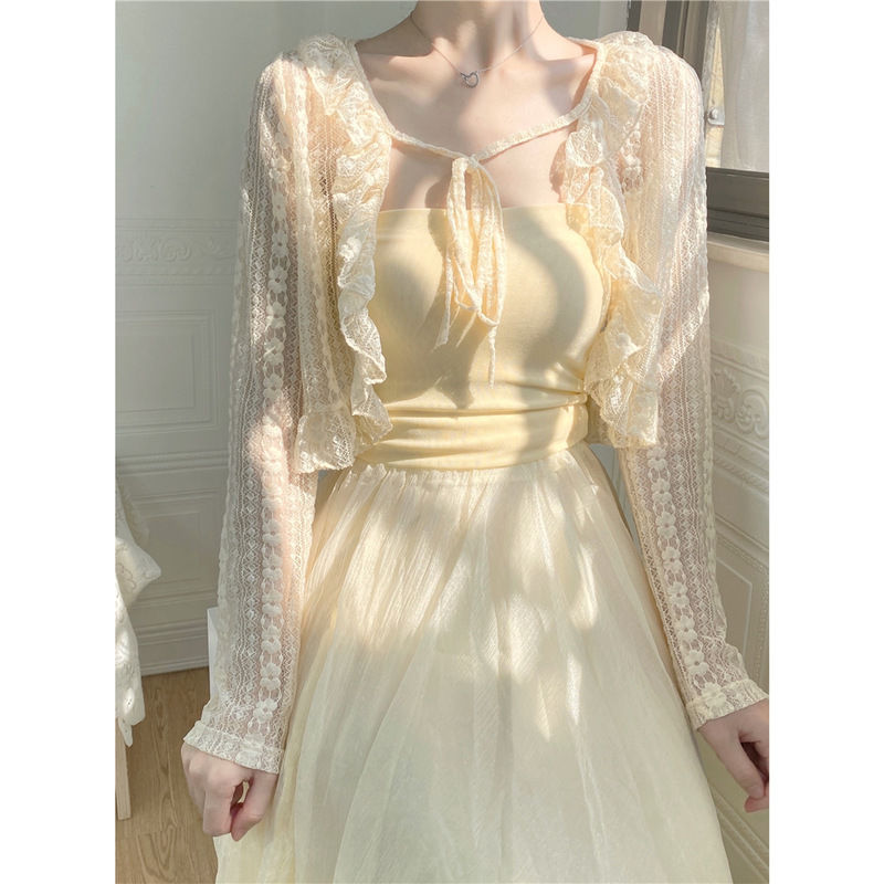 Elegant Breathable All-match Long Sleeve Cardigan White/Apricot/Black