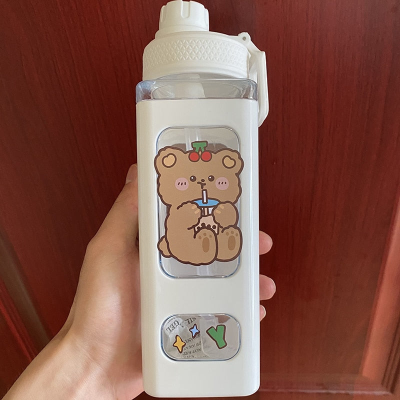 Kawaii Bear Pastel Water Bottle With 3D Sticker 700ml/900ml
