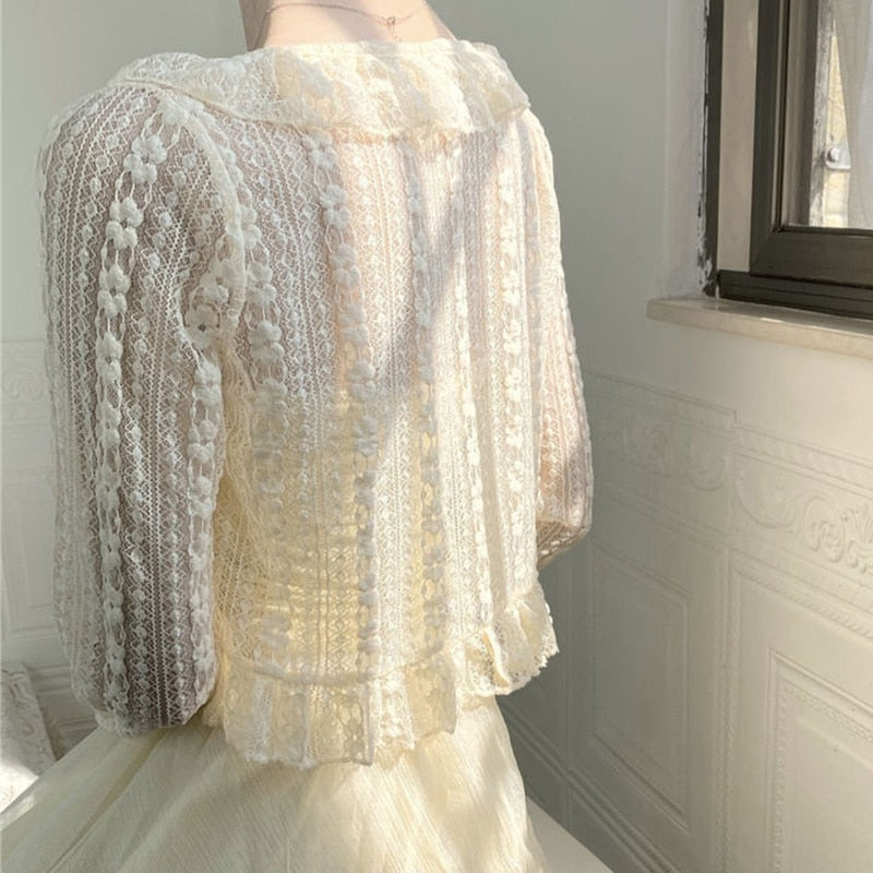Elegant Breathable All-match Long Sleeve Cardigan White/Apricot/Black