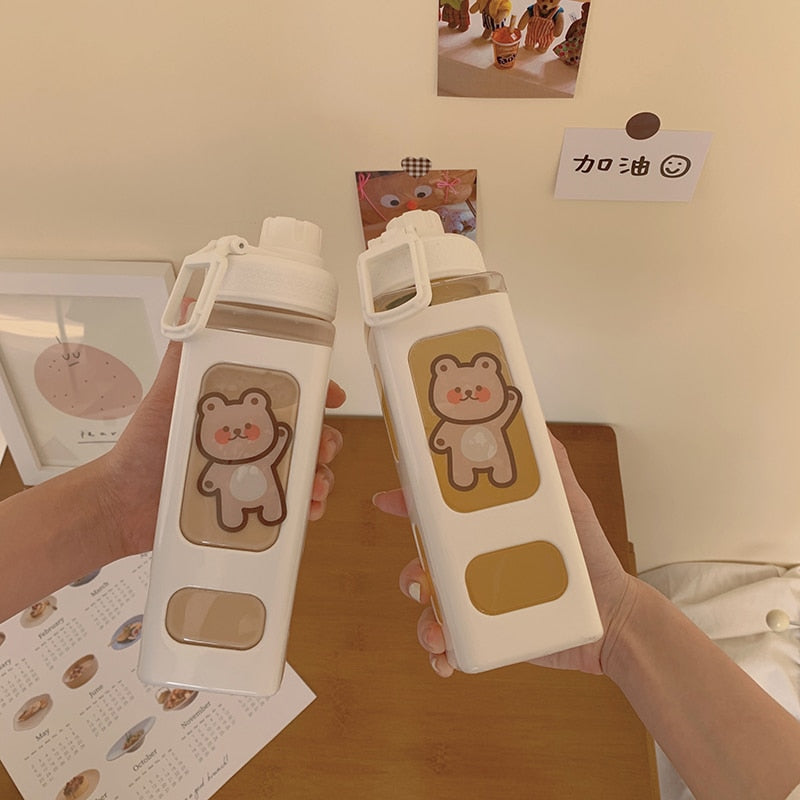 Kawaii Cartoon Plastic Water Bottle With Straw 700/900ml