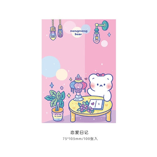 100 pcs Kawaii Cartoon Rainbow Bear Memo Pad