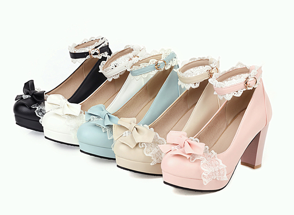 Cute Bow Lace Princess Lolita High Heels