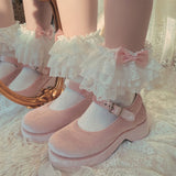 Cute white Lolita lace pink bow socks