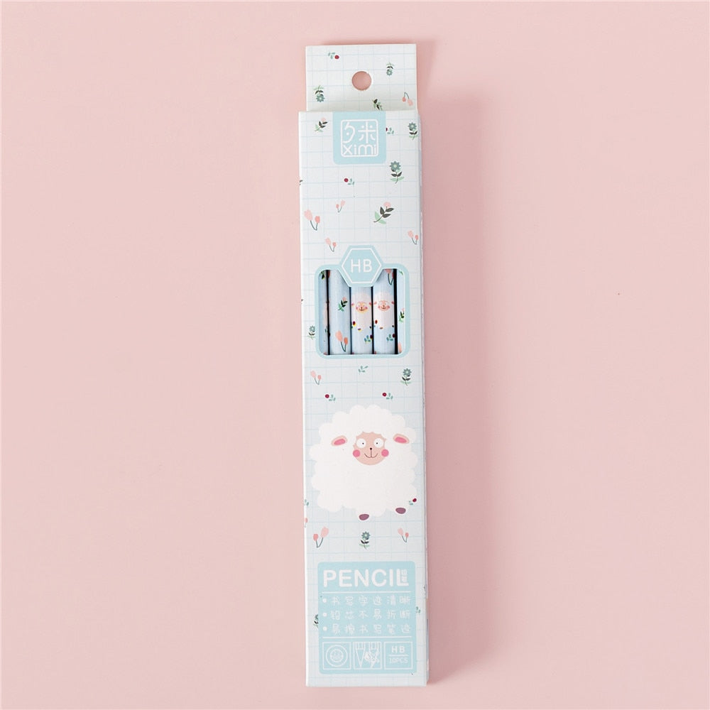 10 pcs/set Cute Cartoon Pencils with Earsers HB