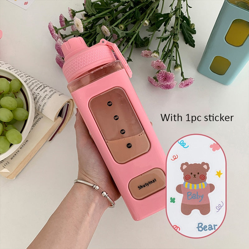 Kawaii Bear Pastel Water Bottle With 3D Sticker 700ml/900ml