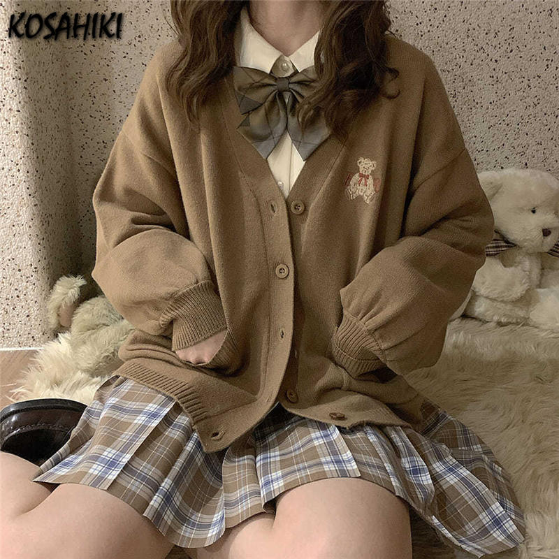 Vintage Y2k Loose Knitted Bear Cardigan