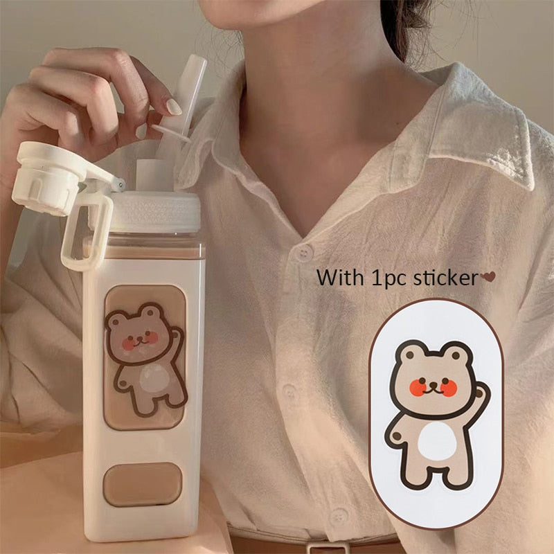 Kawaii Cartoon Plastic Water Bottle With Straw 700/900ml