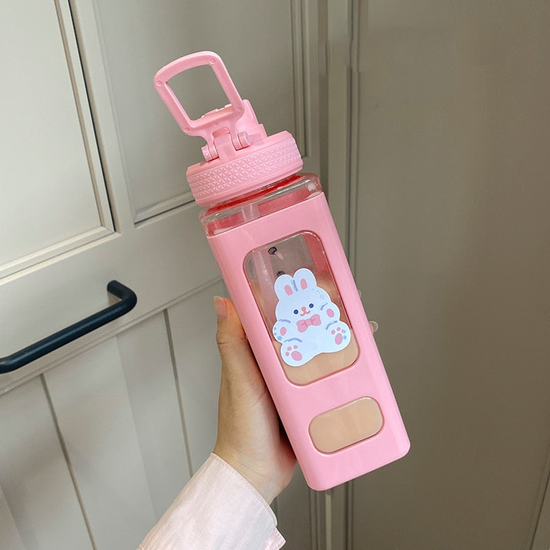 Kawaii Cartoon Plastic Water Bottle With Straw 700/900ml