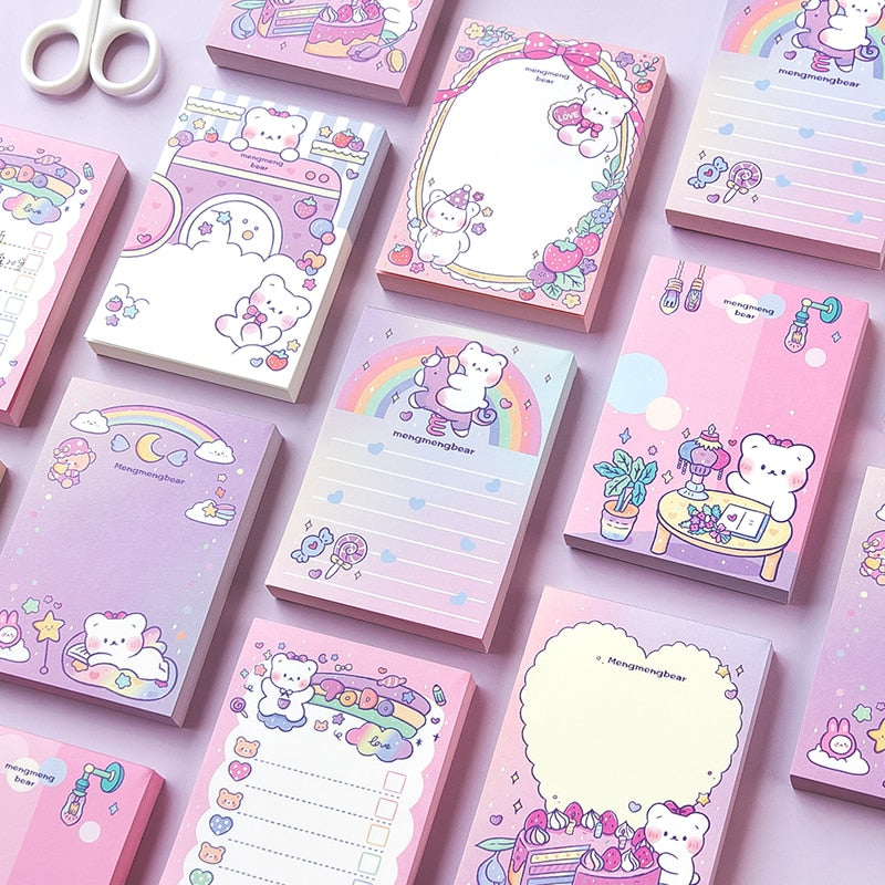 100 pcs Kawaii Cartoon Rainbow Bear Memo Pad