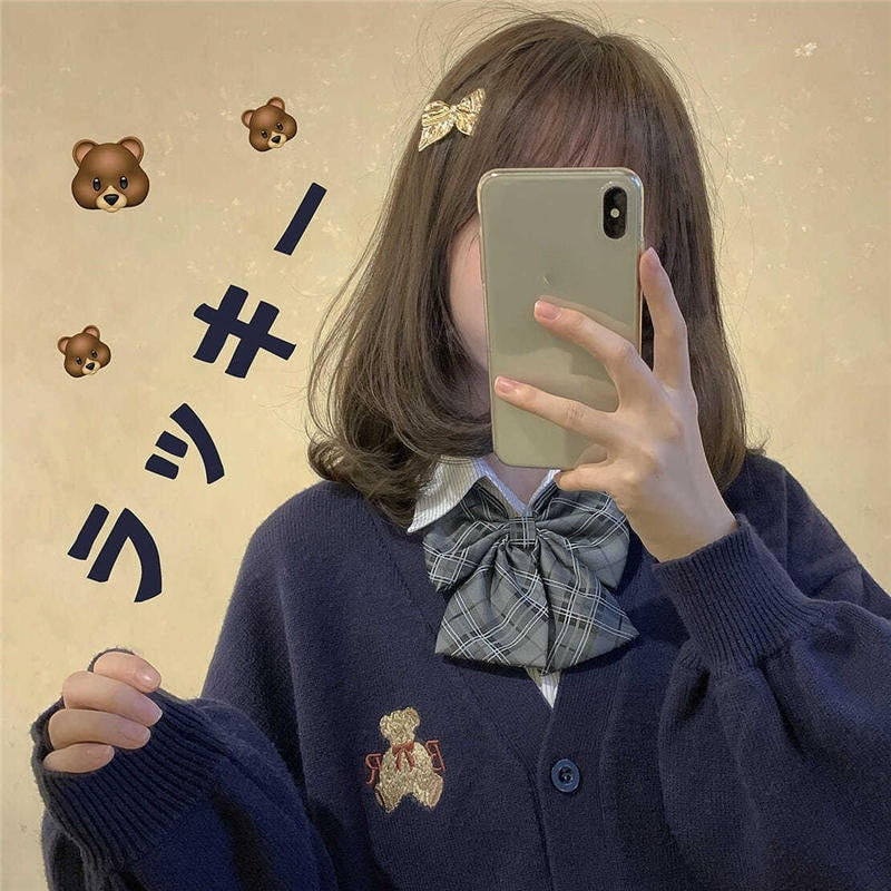 Vintage Y2k Loose Knitted Bear Cardigan