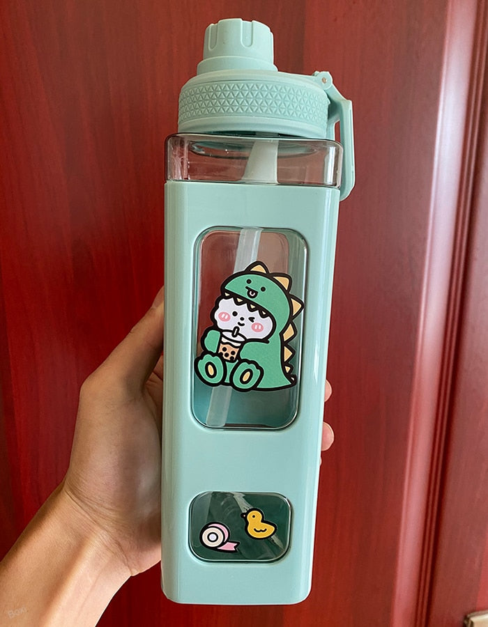 Kawaii Cartoon Plastic Water Bottle With Straw 700/900ml
