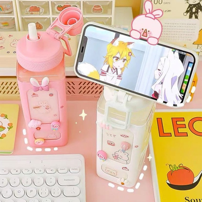 Kawaii Bear Pastel Water Bottle With 3D Sticker 700ml/900ml