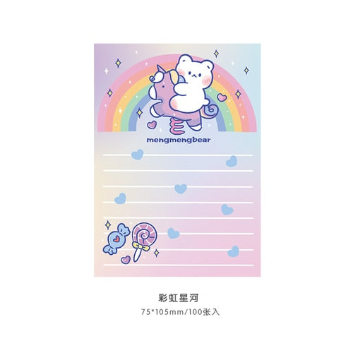 100 pcs Kawaii Cartoon Rainbow Bear Memo Pad