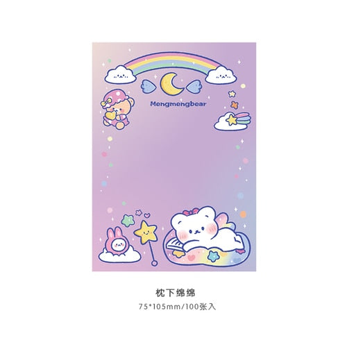 100 pcs Kawaii Cartoon Rainbow Bear Memo Pad