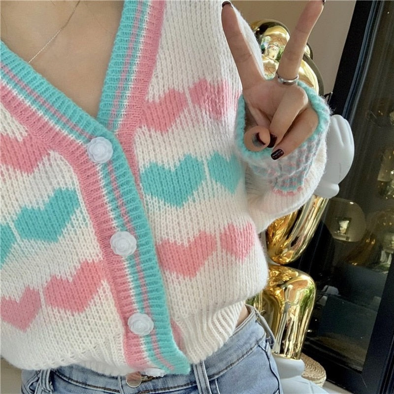Sweet Heart V-neck White Cardigan