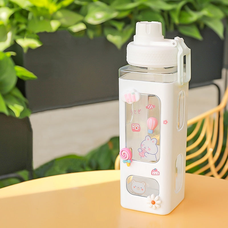 Kawaii Cartoon Plastic Water Bottle With Straw 700/900ml
