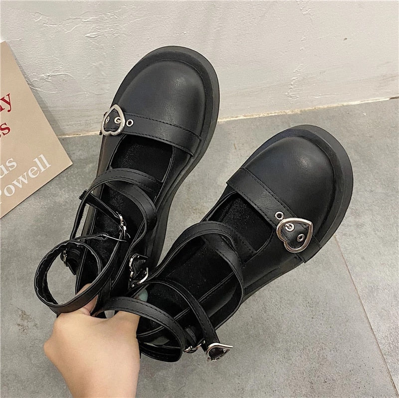 Lolita Star Buckle Strap Cross-tied Platform Shoes