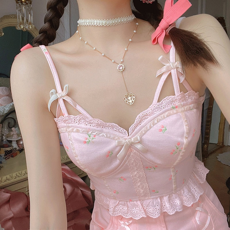 Summer Floral Kawaii Halter Tops