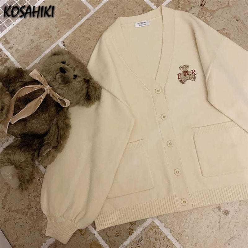 Vintage Y2k Loose Knitted Bear Cardigan