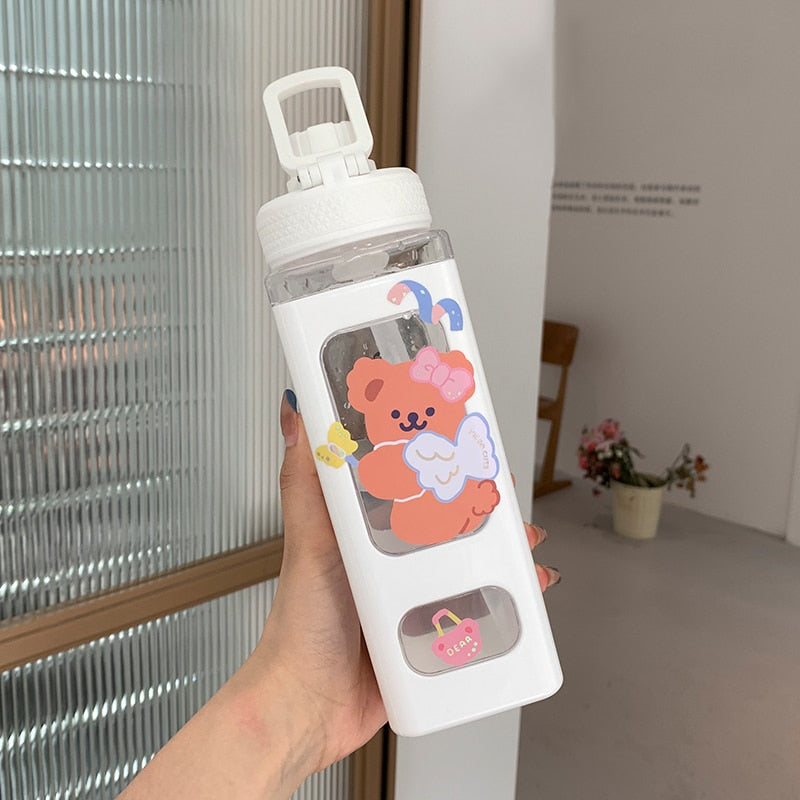 Kawaii Cartoon Plastic Water Bottle With Straw 700/900ml